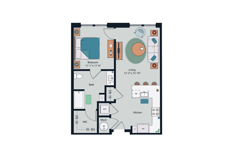 Society at Laurens 1 Bedroom A1 Floor Plan
